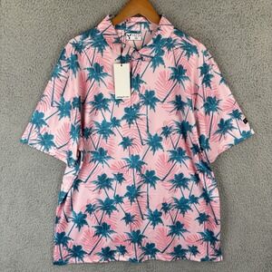 NEW Yatta Golf Polo Shirt Men's 2XL Tropical Pink Floral Performance Hawaiian